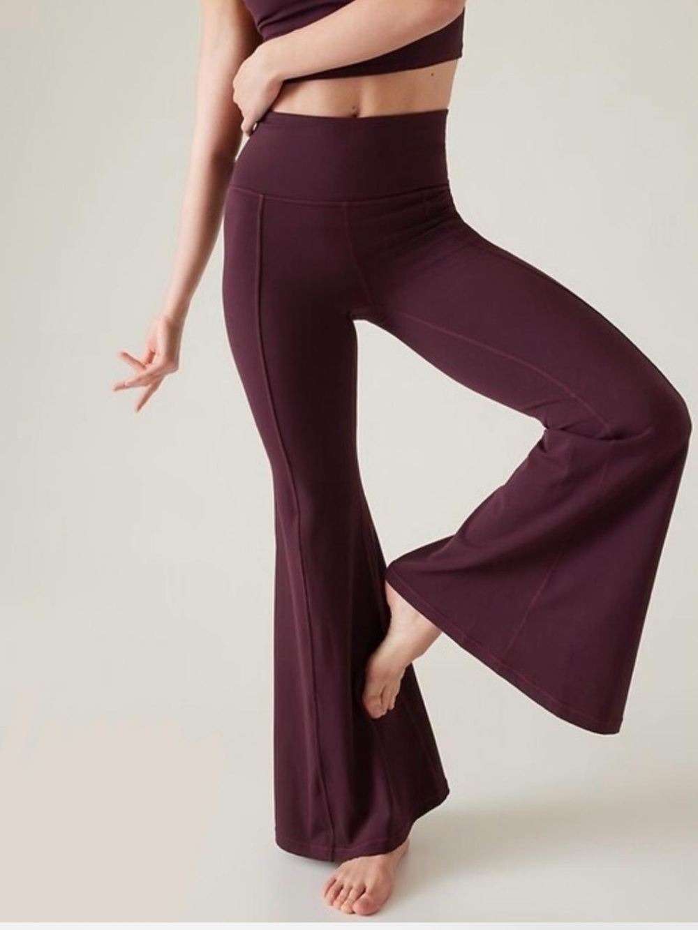 Athleta Burgandy trumpet bell bottom yoga pants / leggings